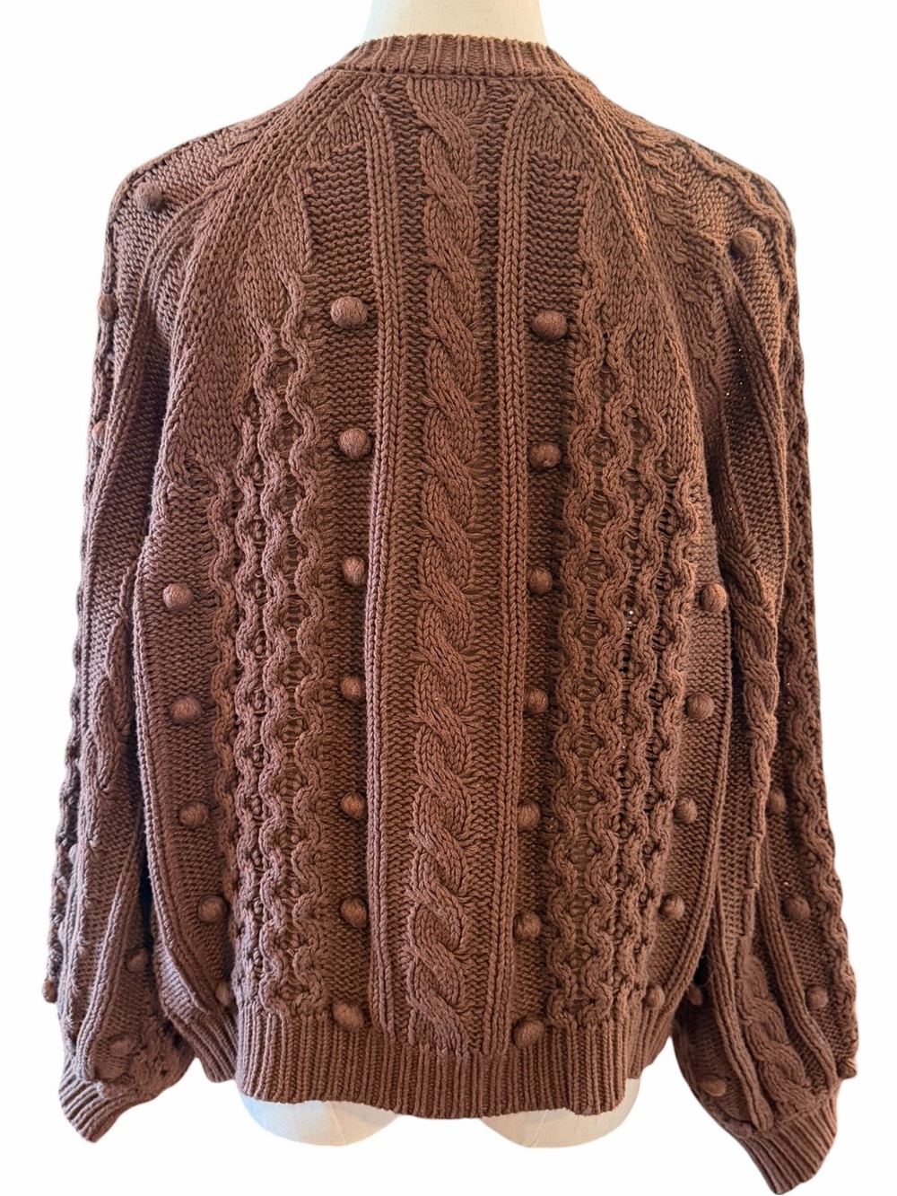 The GREAT Mountainside Cardigan Brown Cable Knit Bobble Sweater Sz 1 S - Picture 4 of 13